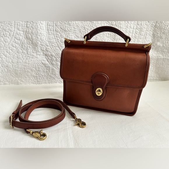 Coach Willis British Tan Leather Turnlock Flap Satchel Crossbody Bag 9927 - VTG - Picture 1 of 13
